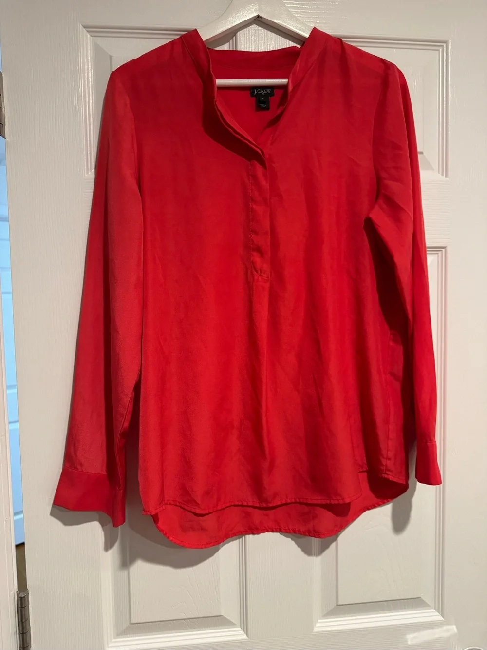 J.Crew Red Long-Sleeve V-Neck Blouse